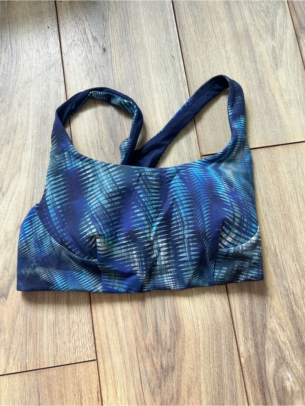 lululemon Wunder Train Navy & Teal Patterned Sports Bra